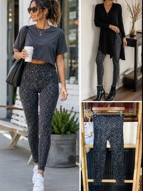 SPANX Black & Gray Leopard-Print Leggings